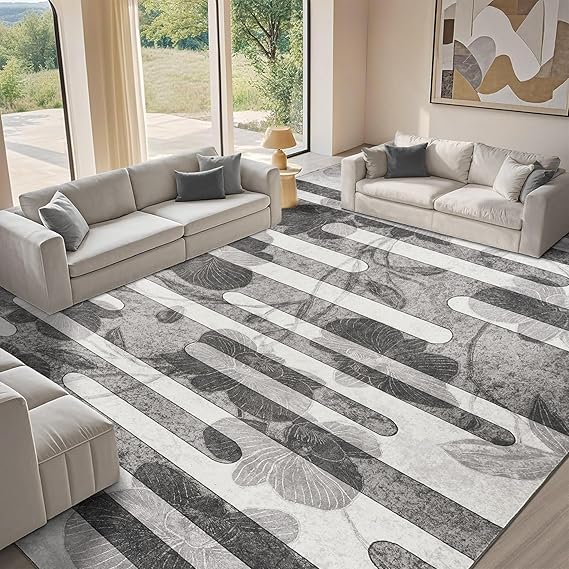 Abstract Modern Area Rug 10x14 - Washable Non-Slip Purple Wave Striped Rug