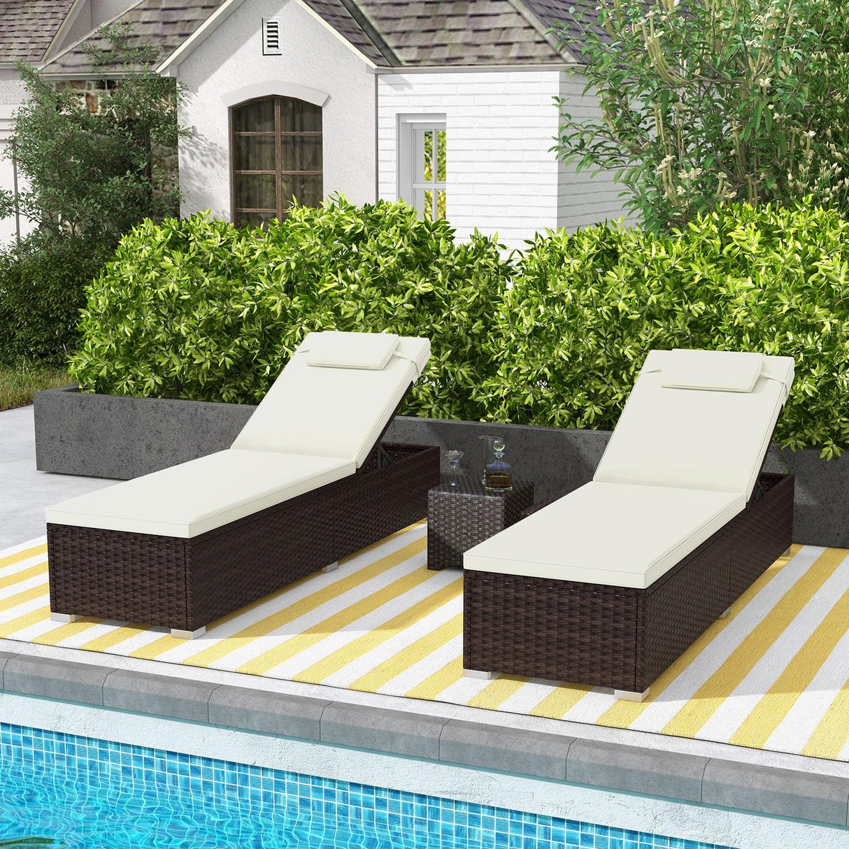 Patio Chaise Lounge Set of 2, Outdoor Rattan Lounge Chair with 6-Level Backrest