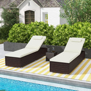 Patio Chaise Lounge Set of 2, Outdoor Rattan Lounge Chair with 6-Level Backrest