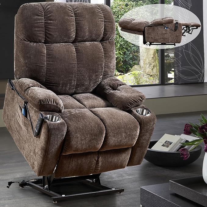 Sleeping Lift Recliner Chair with Heat Vabriation Massage for Elderly,Infinite Position Soft Fabric Power Electric Recliner Sofa Chair with Dual OKIN Motor for Living Room Blue Fabric