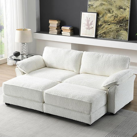 Deep Seat Sectional Sofa with 2 Ottoman, 81" Chenille Large Loveseat Sofa Sleeper