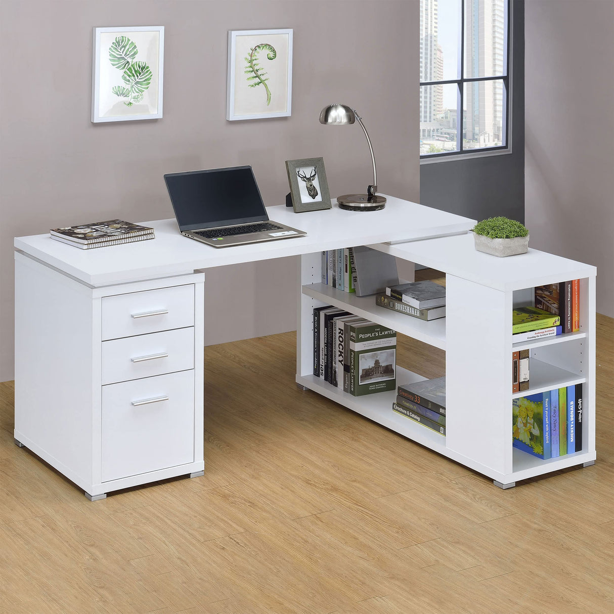 Yvette L-Shape Desk, White