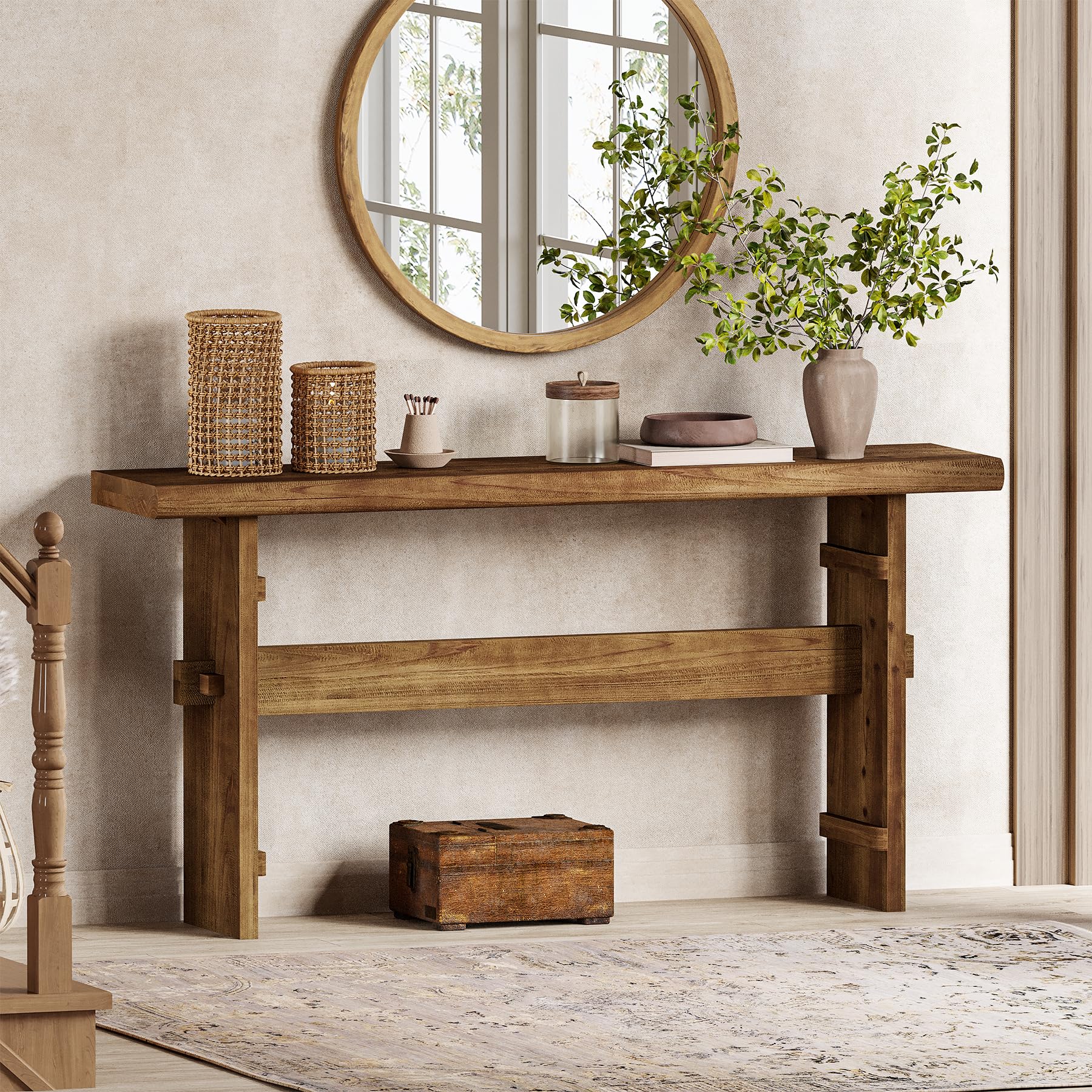 63-Inch Solid Wood Console Table - Farmhouse Entryway & Hallway Sofa Table