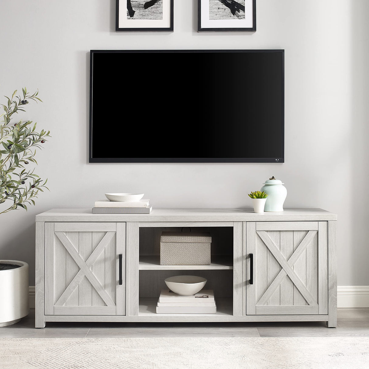 Gordon Low Profile TV Stand for 65+ inch TVs, Entertainment Center with Storage Shelves