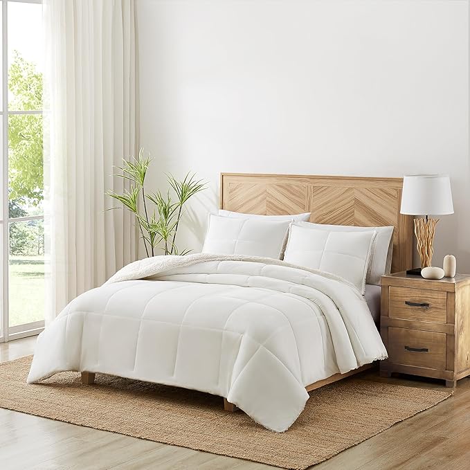 Blissful Comforter Set with 2 Pillow Shams Reversible White Comforter Plush Fluffy
