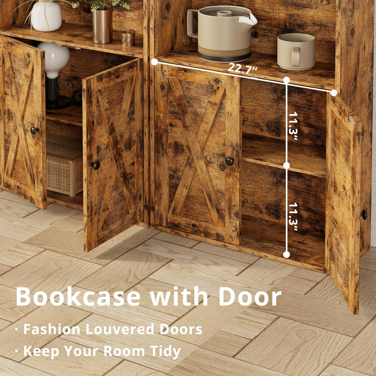 Industrial Bookshelves and Bookcases with Doors Floor Standing 6 Shelf Display Storage