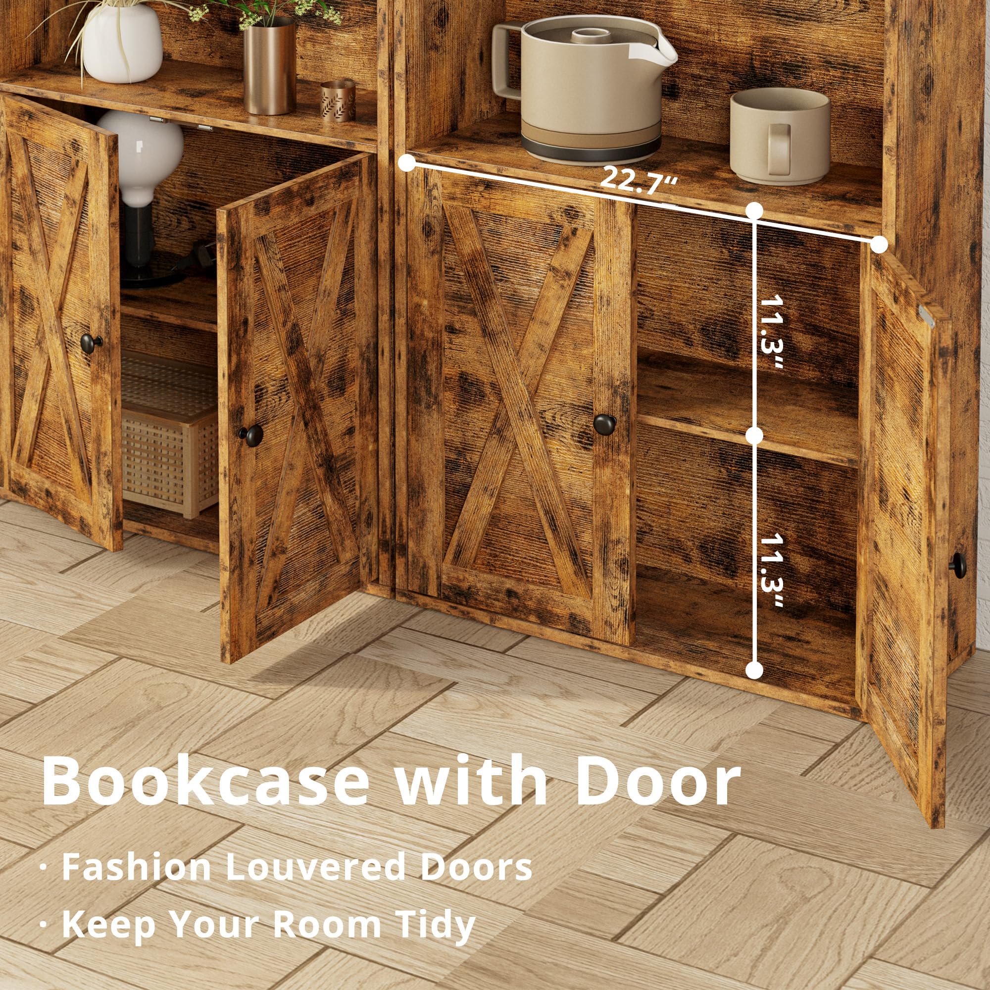 Industrial Bookshelves and Bookcases with Doors Floor Standing 6 Shelf Display Storage