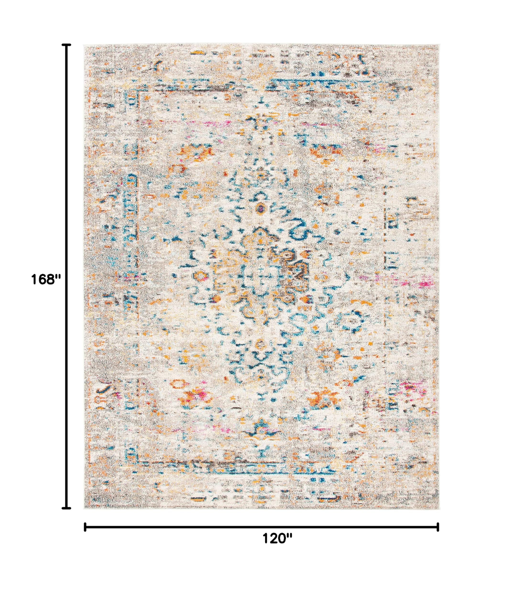 SAFAVIEH Madison Collection Area Rug - 10' x 14', Grey & Gold, Boho Distressed Medallion Design, Non-Shedding & Easy Care, Ideal for High Traffic Areas in Living Room, Bedroom (MAD474F)