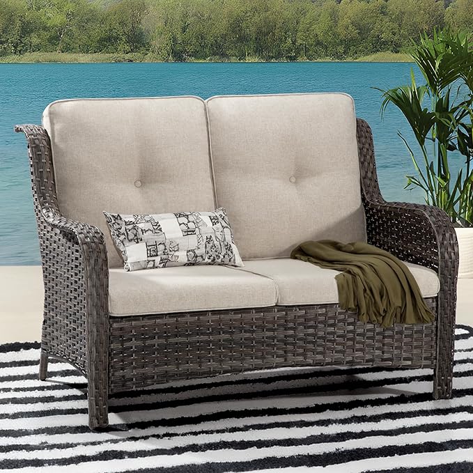 Patio Loveseat Sofa Outdoor Wicker Couch, 2-Seater Furniture