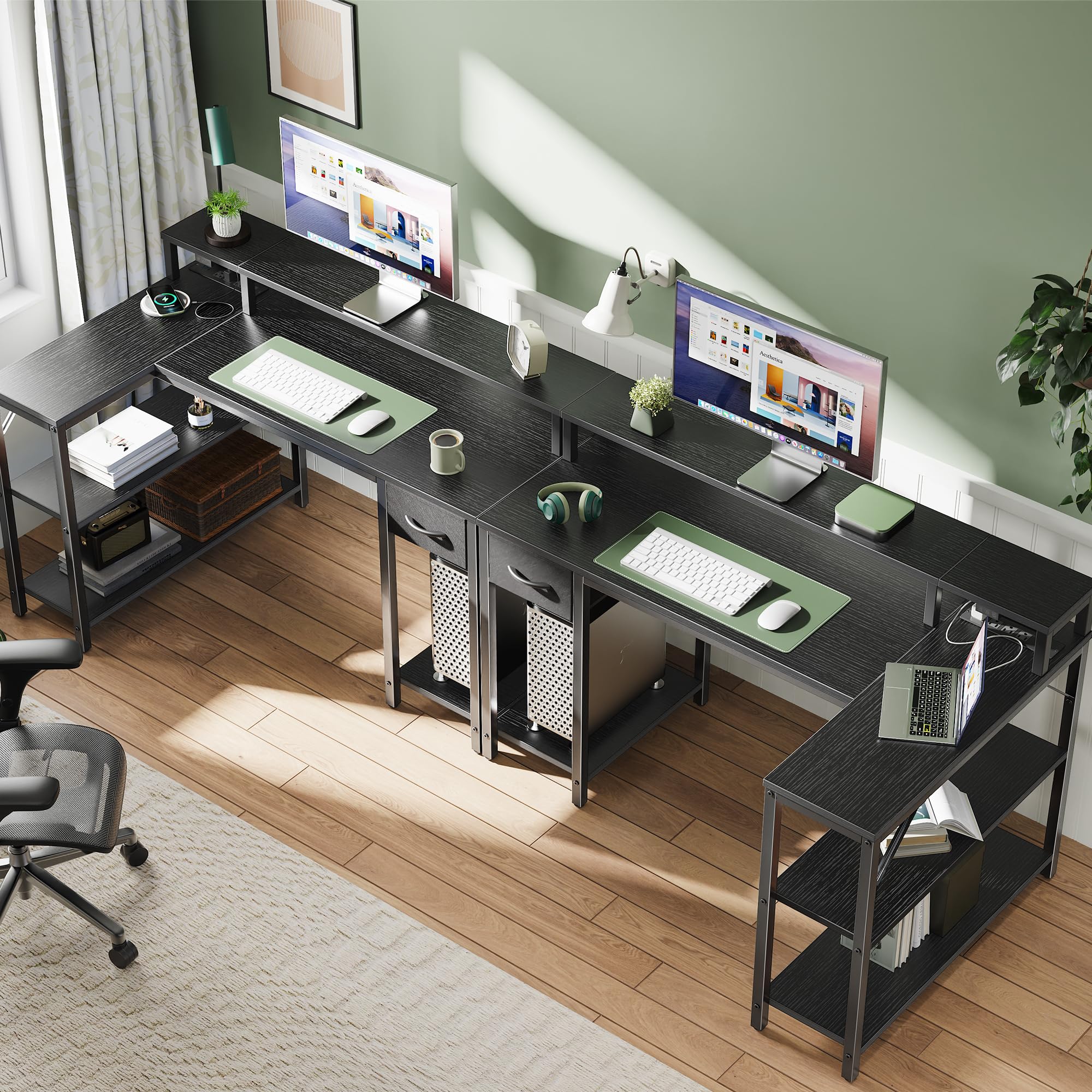 47 inch Reversible L Shaped Desk with LED Lights & Power Outlets