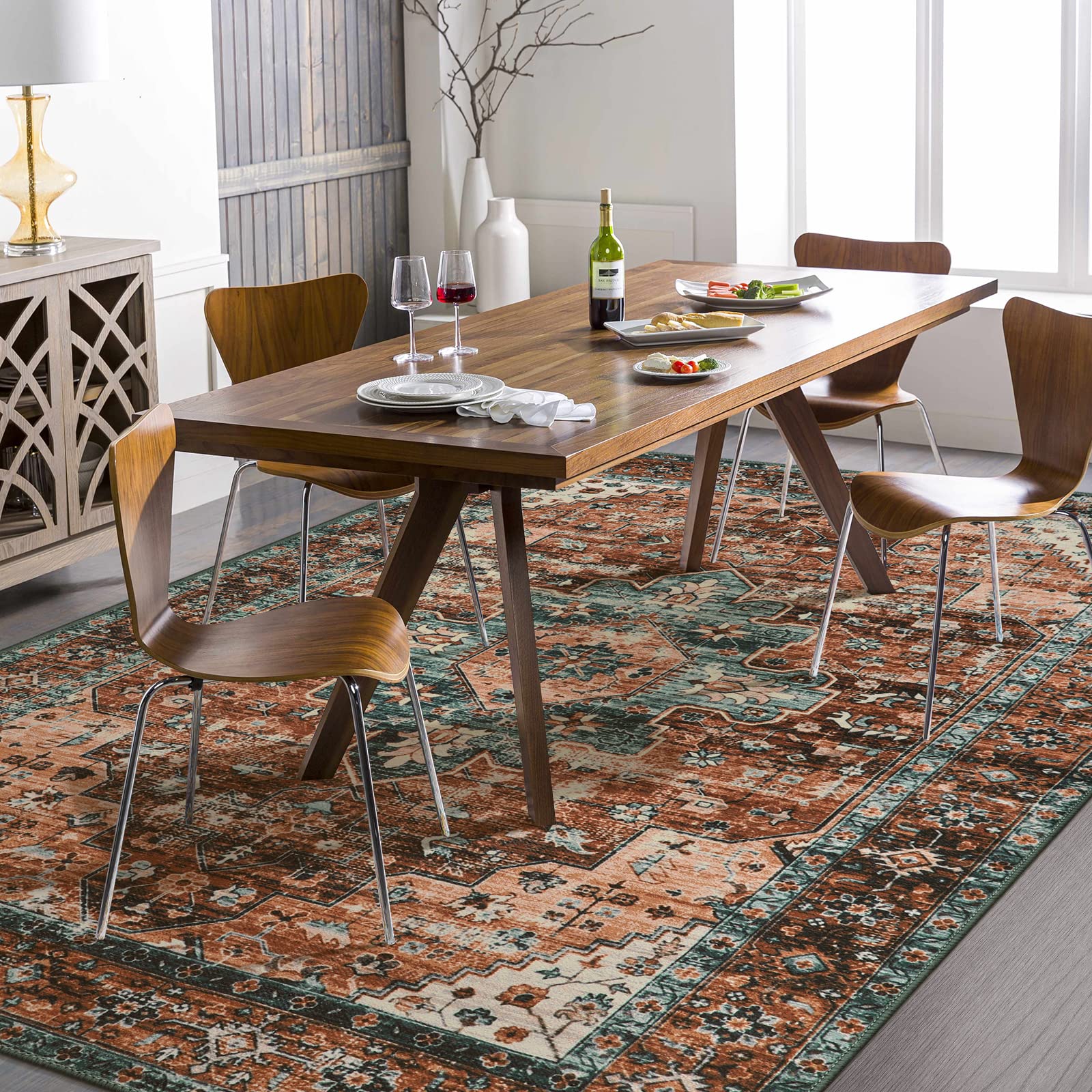 9x12 Ultra-Thin Vintage Medallion Area Rug for Living Room, Bedroom, Dining Room