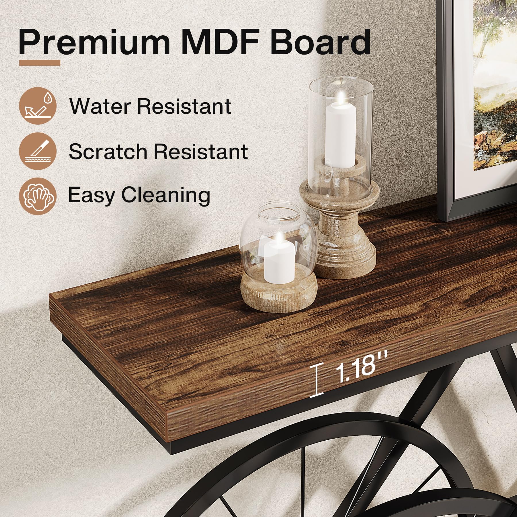 70.9-Inch Extra Long Console Table, Narrow Sofa Table with Bicycle Metal Base,