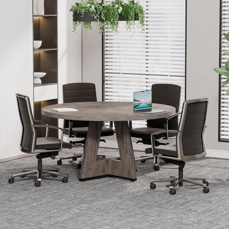 47-Inch Round Conference Table for 4-6 People, Wooden Meeting Room Table with Thicken