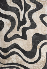 Beige Black Swirl Area Rug 4x6 - Contemporary Abstract Design