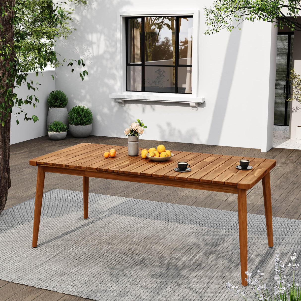 Peggy 72" Farmhouse Patio Acacia Wood Dining Table