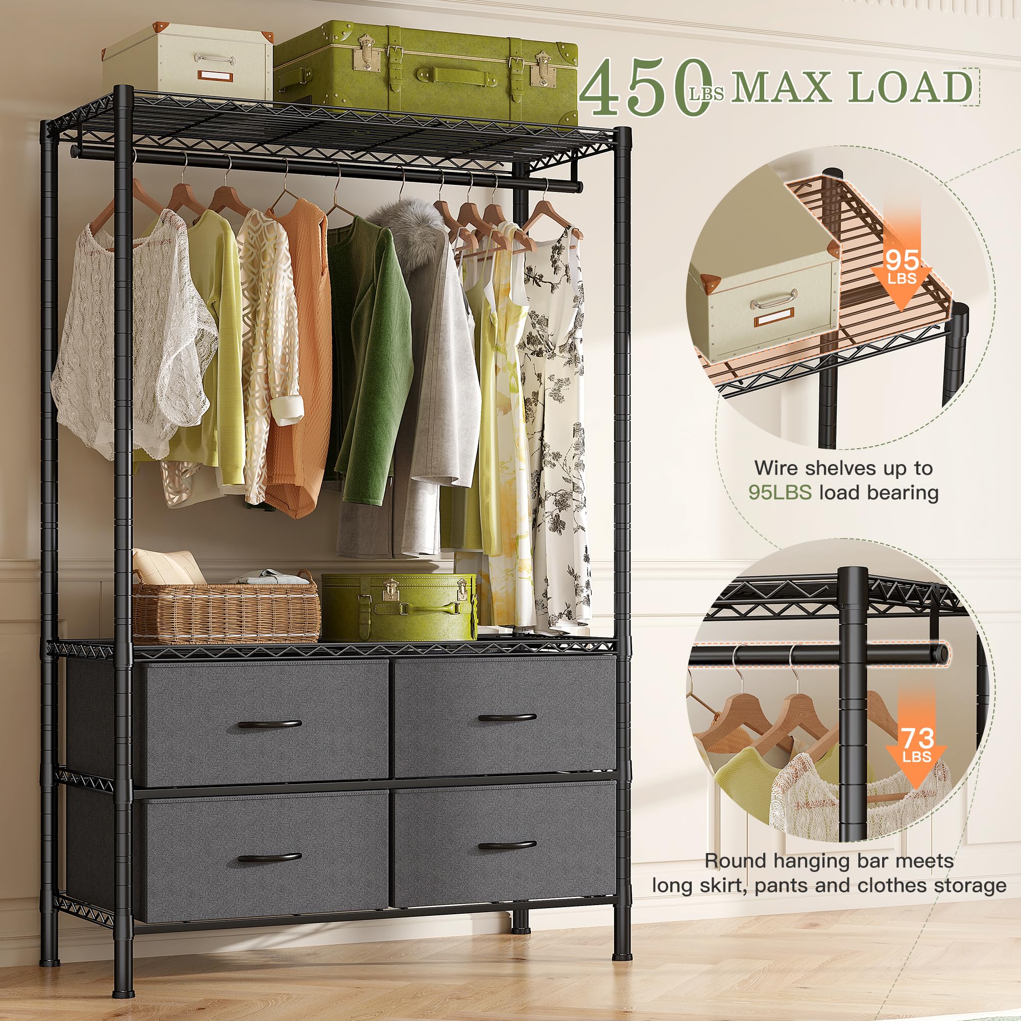 Clothes Rack, Clothing Rack 450LBS Garment Rack Closet Rack
