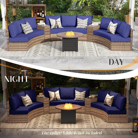 Patio Conversation Set, 11 Piece Half-Moon Sectional Round Patio Furniture Set