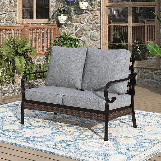 Patio Furniture Sofa, Love-Seat Patio Sofa Steel Frame Outdoor Sectional Couch