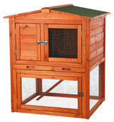 Natura Single Rabbit Hutch with Run, 2-Story with Ramp, Pull-Out Tray, Hinged Peaked Roof