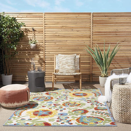 9' x 12' Navy Multicolor Fabric Outdoor Area Rug (9' x 12')