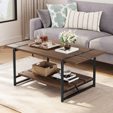 2-Tier Modern Industrial 41'' Large Wood Coffee Table with Storage Shelf