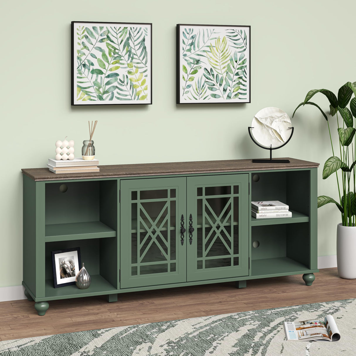 70 Inch TV Stand Entertainment Center with 2 Front Glass Doors and Shelf for TVs up to 80"
