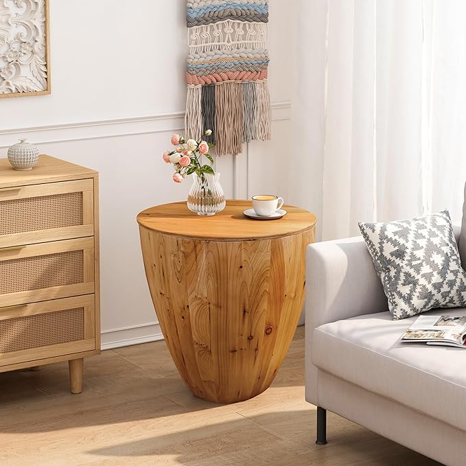 Vintage Wood Drum Coffee Table, Wood Round Coffee Table