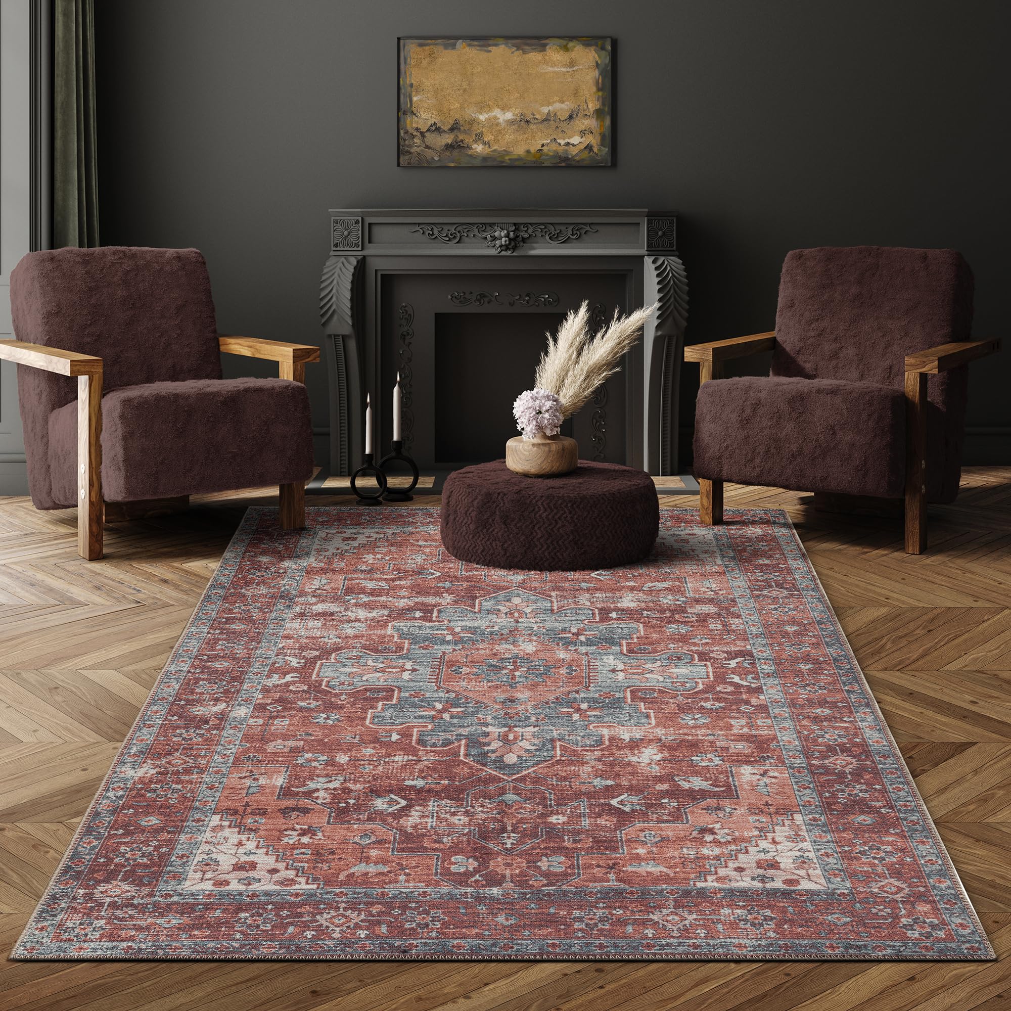 Machine Washable 9x12 Area Rug with Non Slip Backing for Living Room, Bedroom,