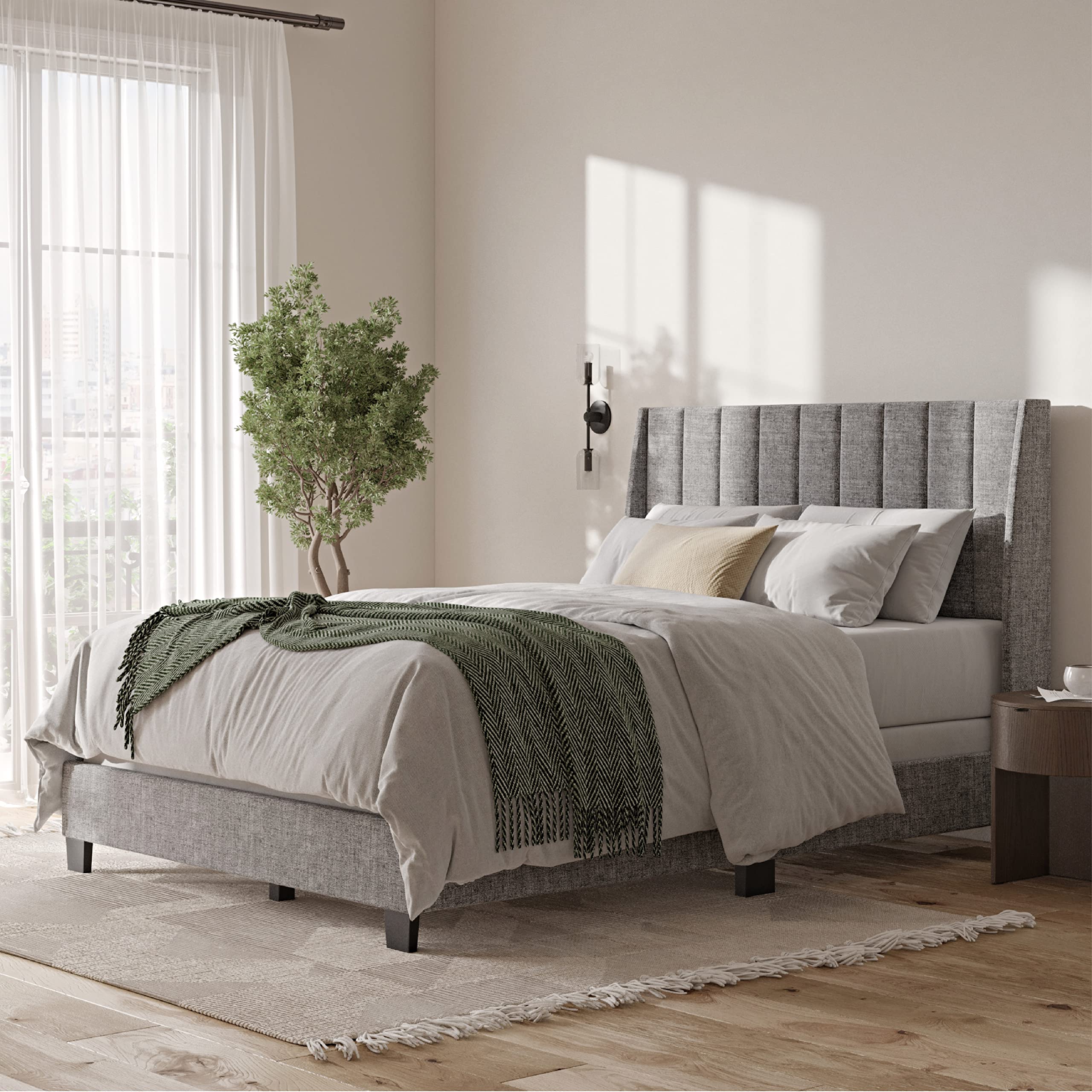 Herman Modern Queen Size Bed Frame - Wooden Upholstered Panel Bed Frame