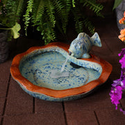 Glazed Ceramic Fish 7-Inch Outdoor Garden Fountain - Outdoor Tabletop Fountain for Patio