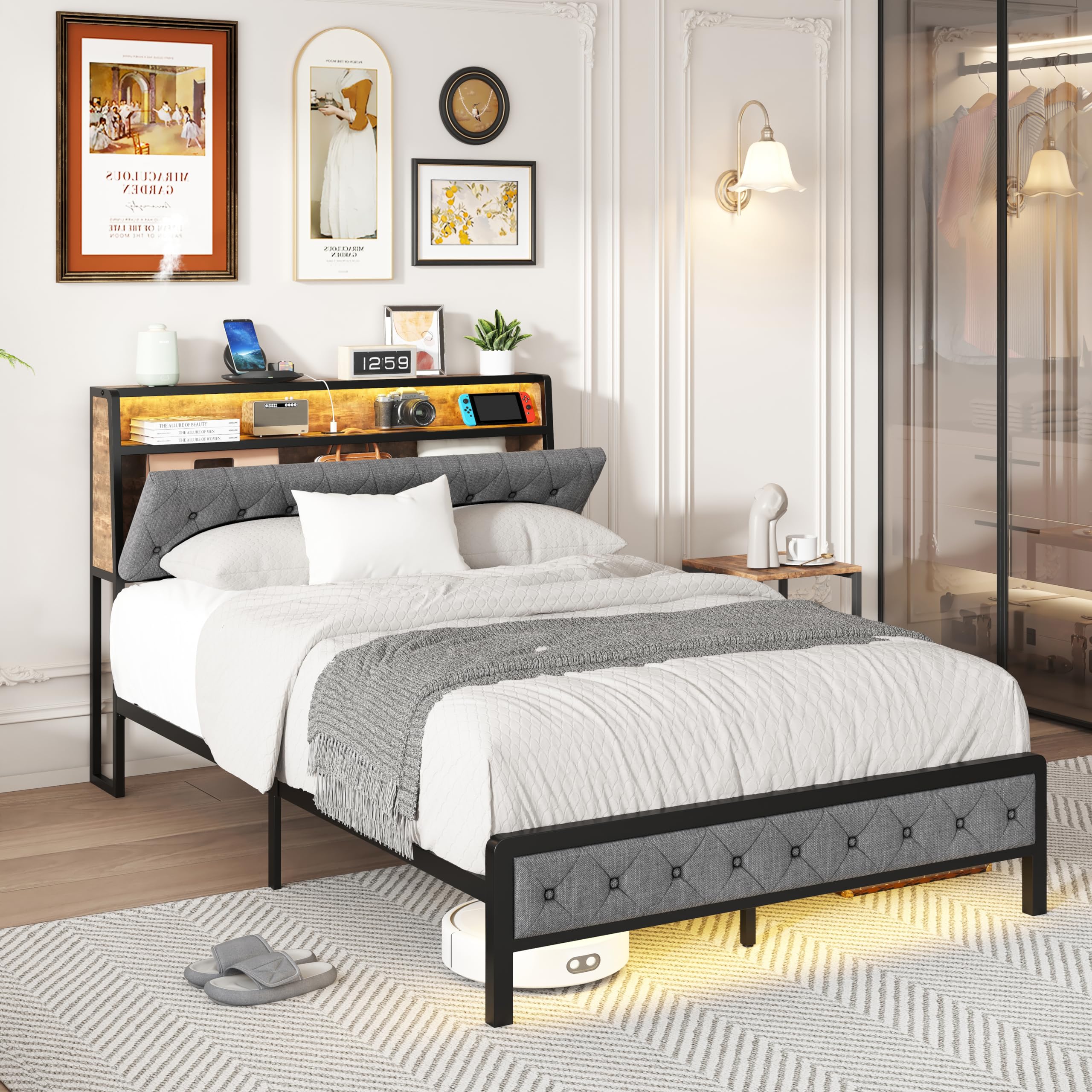 Full Size Bed Frame,Anerwarm Led Bed Frame Full Size with USB Charging Station,