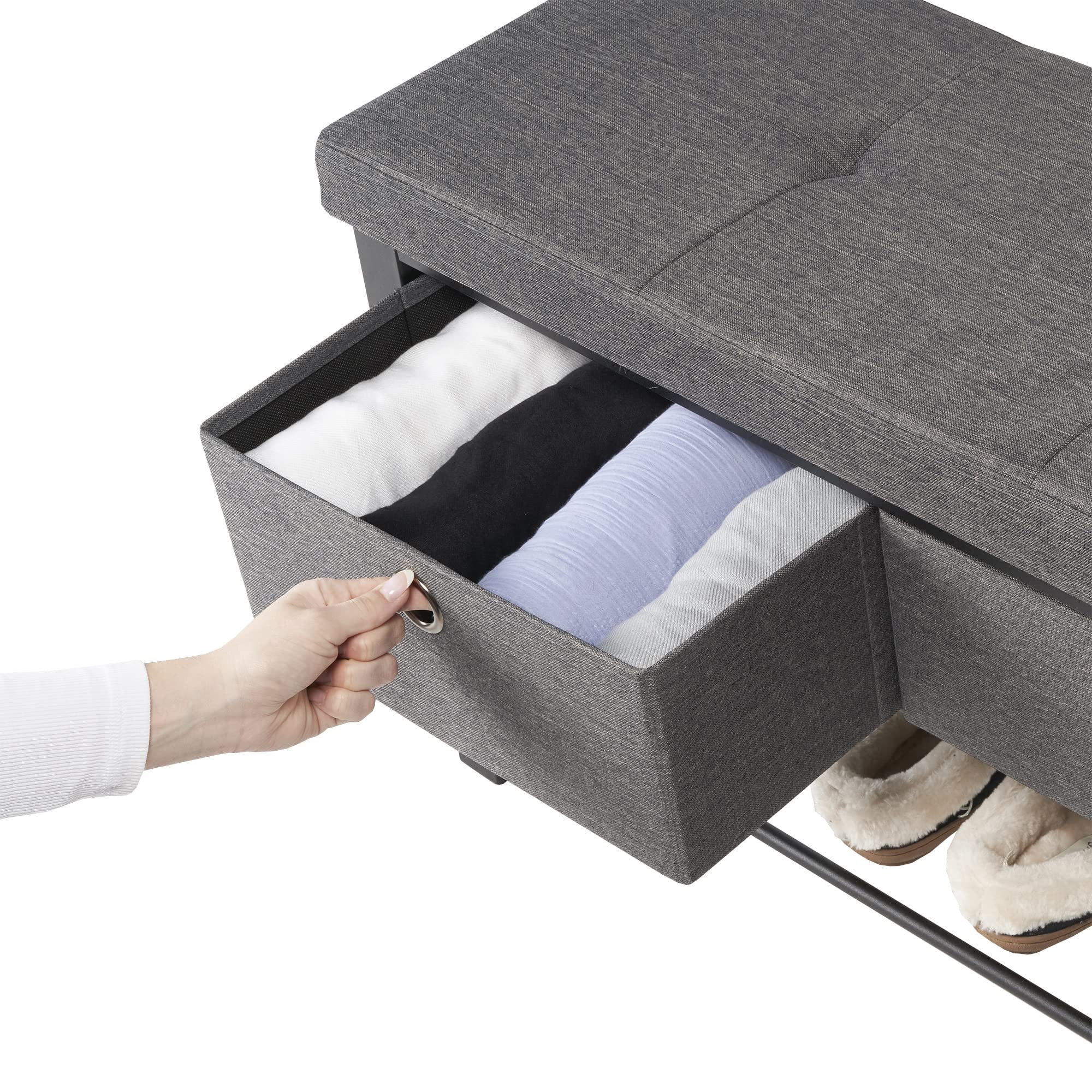 Shoe Storage Bench with Cushion Double Seat Shoe Rack Bench