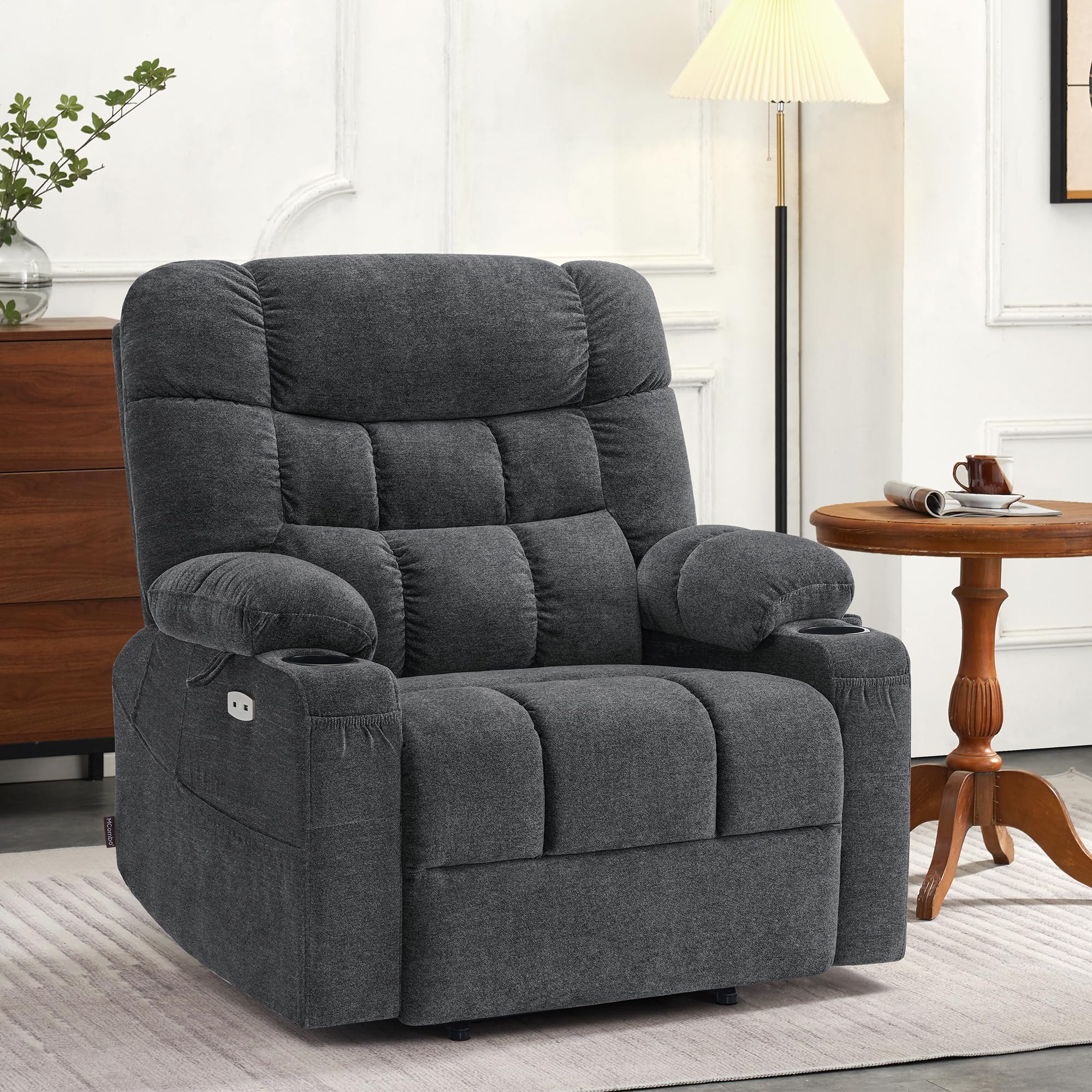 PowerLiftMax Dual Motor Wide Recliner Chair – Heat, Vibration, USB-C & Cup Holders