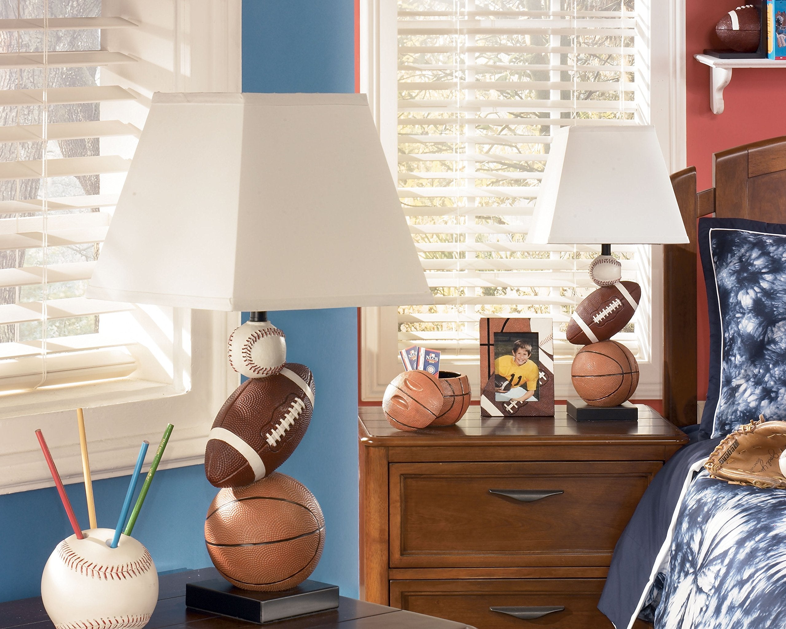 Youth Athletic Table Lamp - Baseball & Football Design 24"