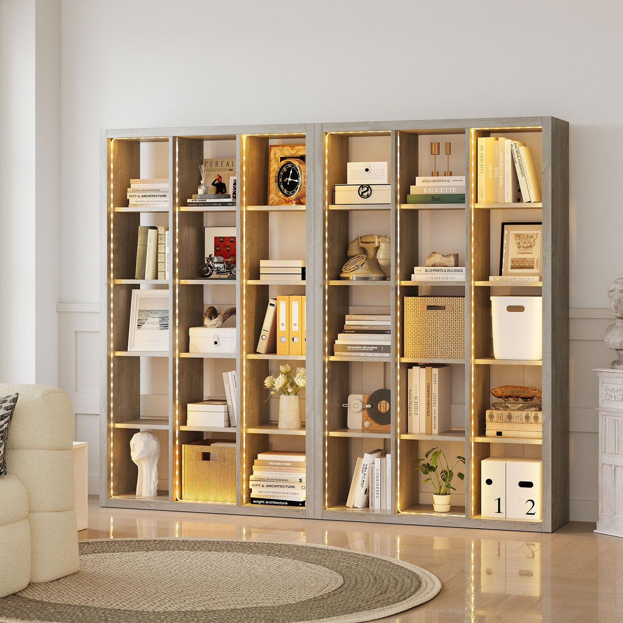 Cube Bookcase Storage Shelf Organizer with LED Lights, 5 Tier Bookshelves and Bookcases