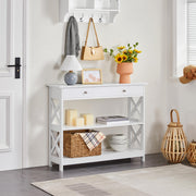 Console Table with Drawer, 3-Tier Entryway Table with Storage Shelves,
