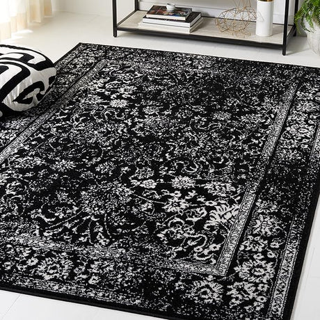 Adirondack Collection Area Rug - 5'1" x 7'6", Black & Ivory, Oriental Distressed Design,