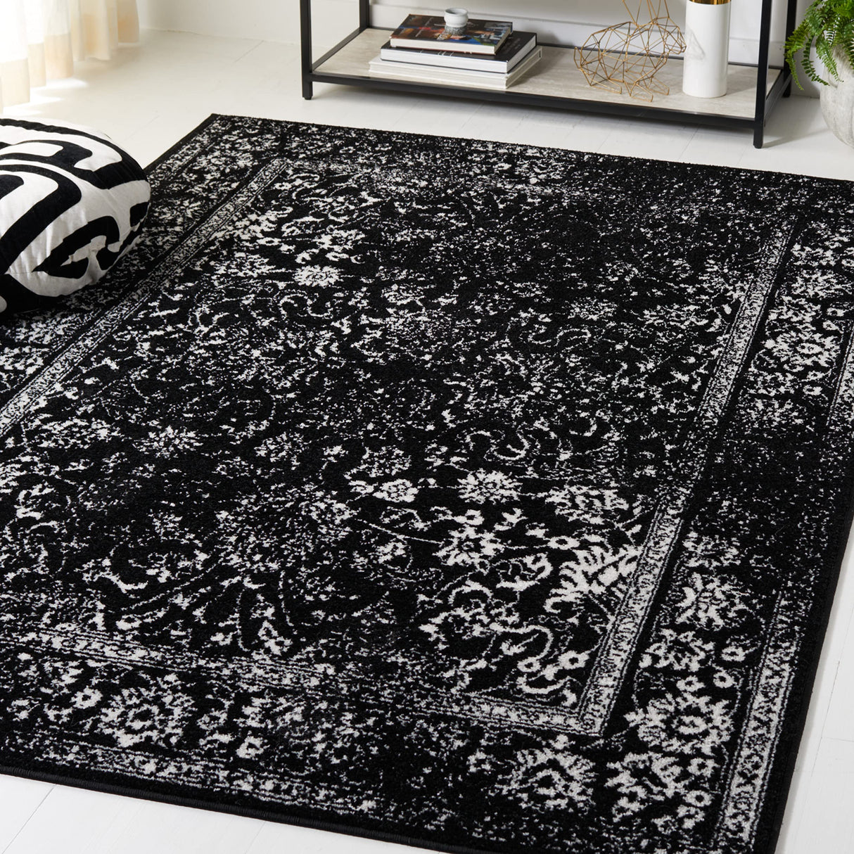 Adirondack Collection Area Rug - 5'1" x 7'6", Black & Ivory, Oriental Distressed Design,