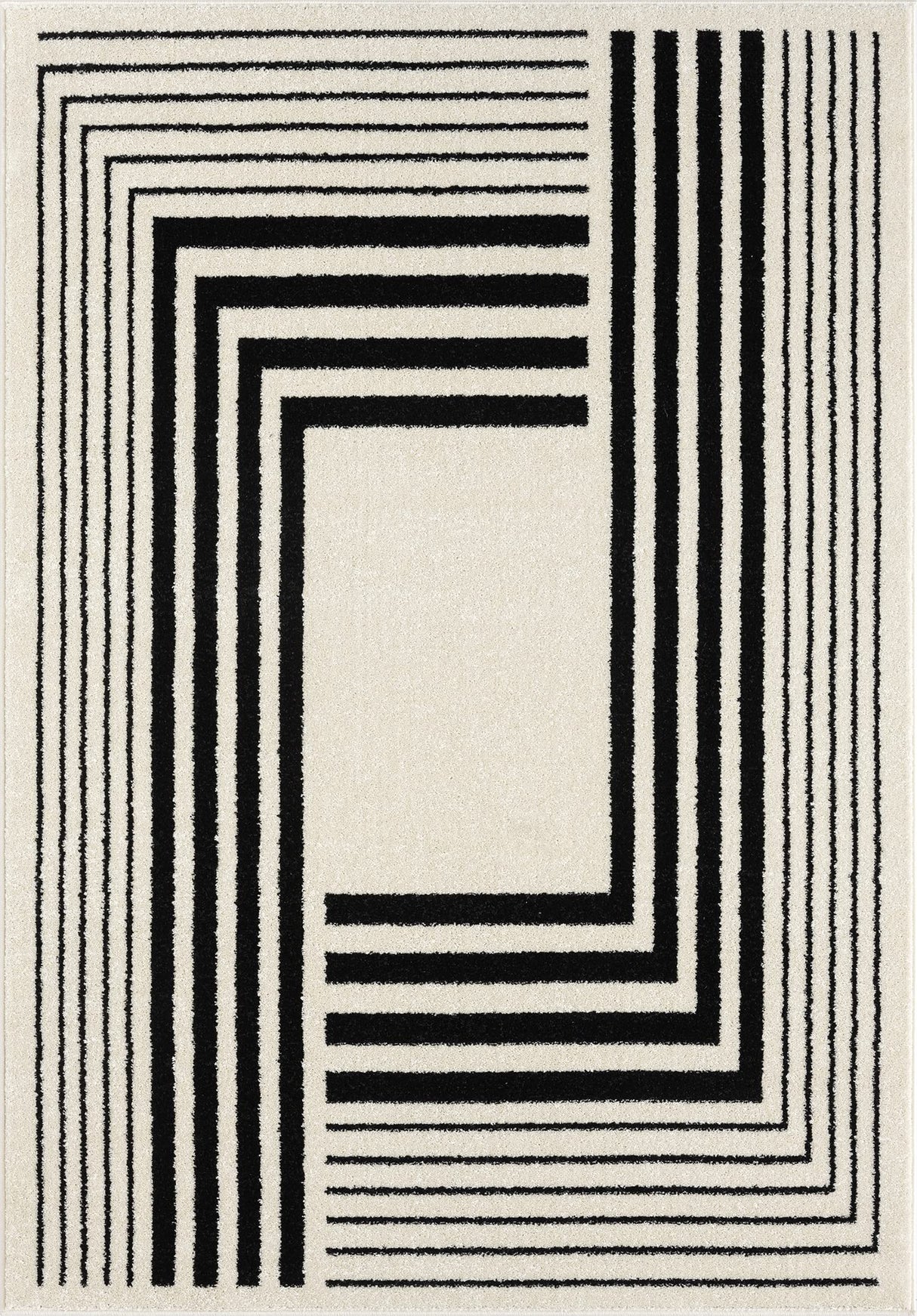 Geometric Beige/Black Area Rug - 8'x10' - Modern 3D Lines Design - Deco Collection