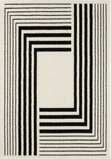 Geometric Beige/Black Area Rug - 8'x10' - Modern 3D Lines Design - Deco Collection