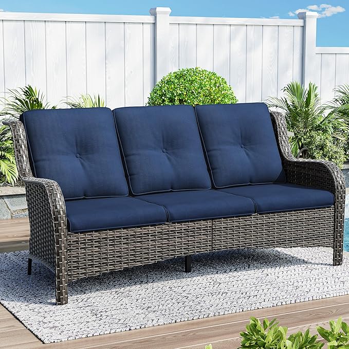 Patio Sofa Wicker 2-Seat Outdoor Couch with Deep Seating, High Back