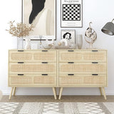 3 Drawer Dresser, Modern Rattan Dresser Chest with Wide Drawers and Metal Handles