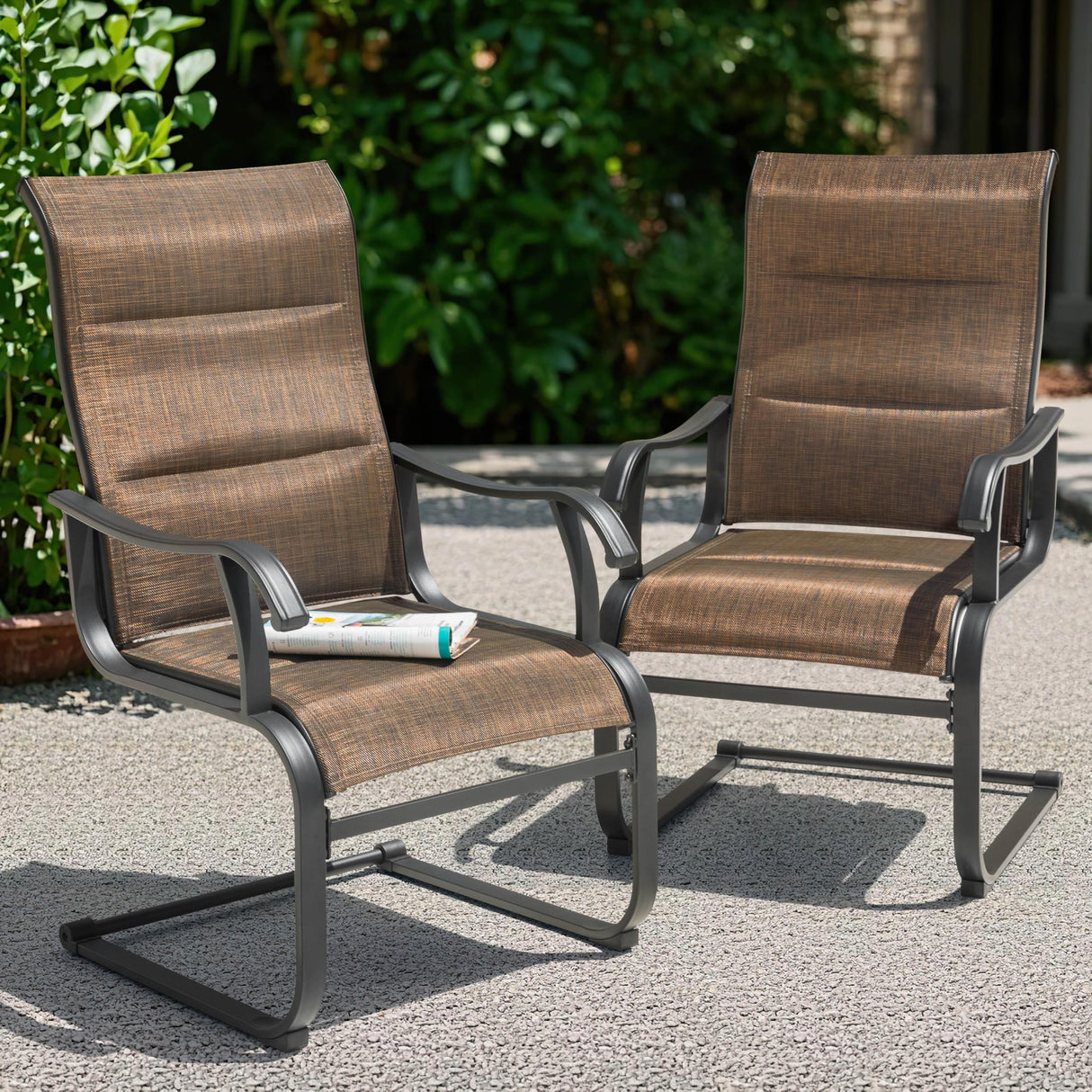 Patio Dining Chairs Set of 2, All Weather Outdoor Padded Textilene Patio Chairs