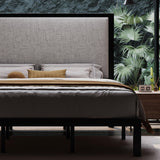 Bed Frame with 47'' Tall Upholstered Headboard, High Metal Structure with 12''