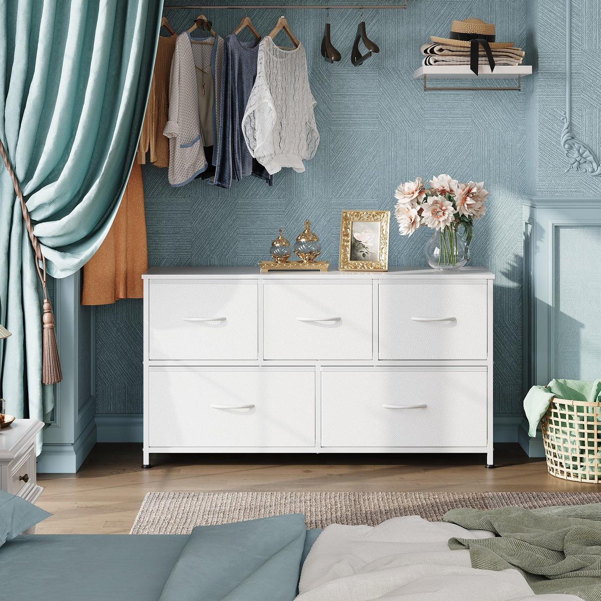 Dresser for Bedroom with 5 Drawers, Wide Chest of Drawers, Fabric Dresser, Storage