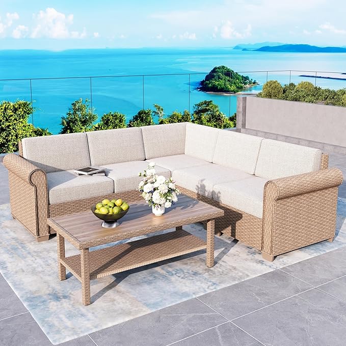 Patio Rattan loveseat, 2-Seat Wicker Rattan Sofa with 5.5" Thick Waterproof Cushions