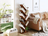 Tree Bookshelf, Geometric Bookcase with Steel Pipe for Living Room Bedroom, Floor Standing Shelves for Home Office (Rustic Brown, 9 Tier)