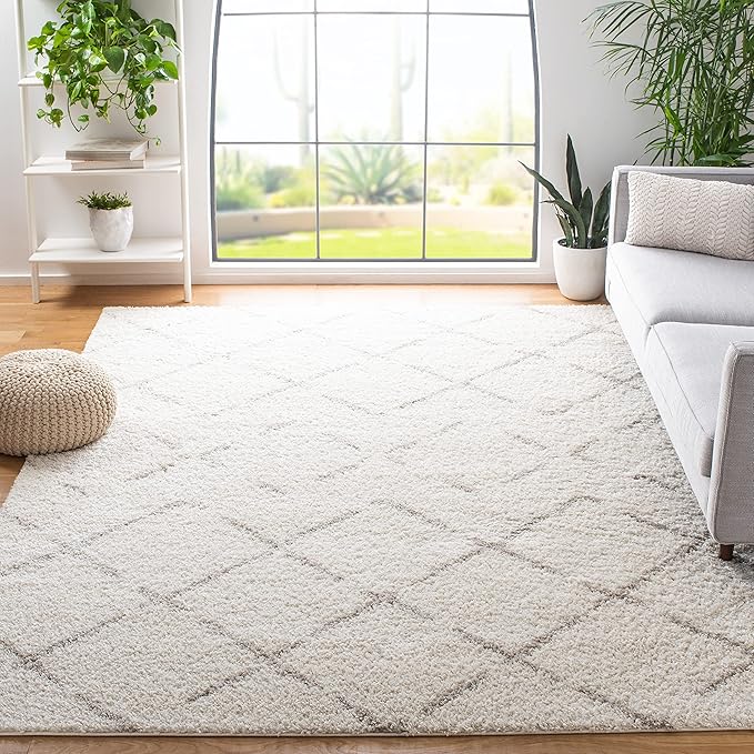 Arizona Shag Collection 6'7" Square Grey/Ivory ASG743D Moroccan Diamond Non-Shedding