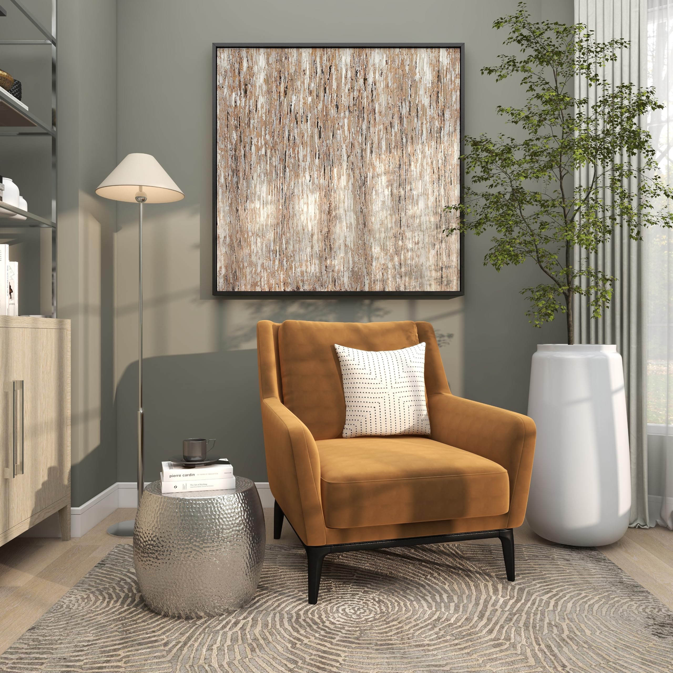 Aluminum Metal Side End Accent Table Drum Shaped End Table with Hammered Design