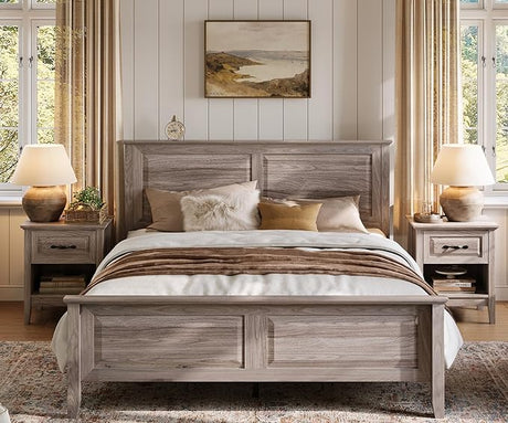 3 Piece Farmhouse Bedroom Set, Queen Bedroom Set Include Wood Queen Bed Frame